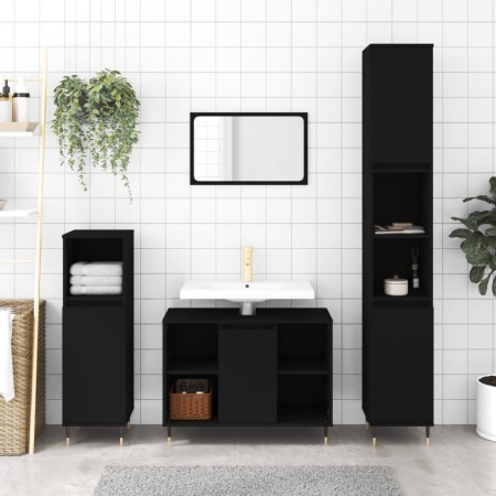 Black engineered wood bathroom cabinet 80x33x60 cm by vidaXL, bathroom vanities - Ref: Foro24-831621, Price: 55,13 €, Discoun...