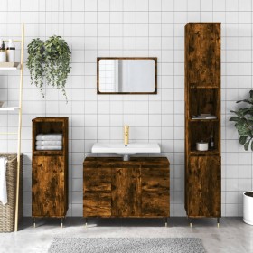 Mueble de baño madera de ingeniería roble ahumado 80x33x60 cm