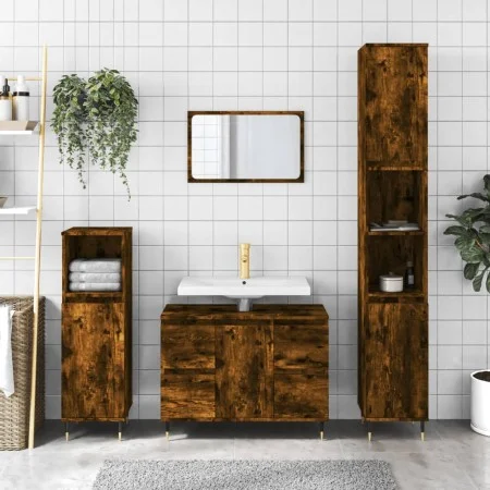 Smoked oak engineered wood bathroom cabinet 80x33x60 cm by vidaXL, bathroom vanities - Ref: Foro24-831649, Price: 73,01 €, Di...