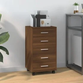 Oak brown plywood chest of drawers with wheels by vidaXL, Lockers and storage cabinets - Ref: Foro24-342676, Price: 97,09 €, ...