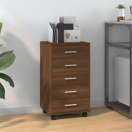 Oak brown plywood chest of drawers with wheels by vidaXL, Lockers and storage cabinets - Ref: Foro24-342676, Price: 99,24 €, ...