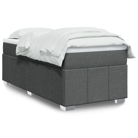 Cama box spring con colchón tela gris oscuro 90x190 cm