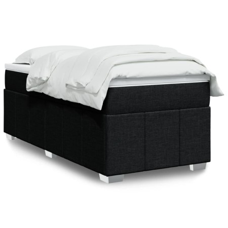 Cama box spring con colchón tela negro 90x200 cm