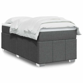 Cama box spring con colchón tela gris oscuro 100x200 cm