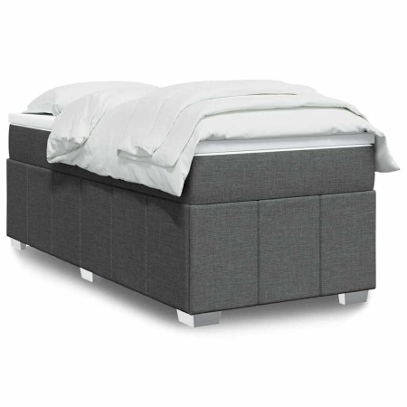 Cama box spring con colchón tela gris oscuro 100x200 cm