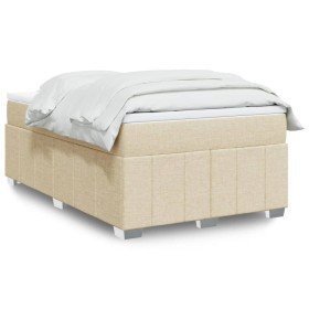 Cama box spring con colchón tela color crema 120x190 cm