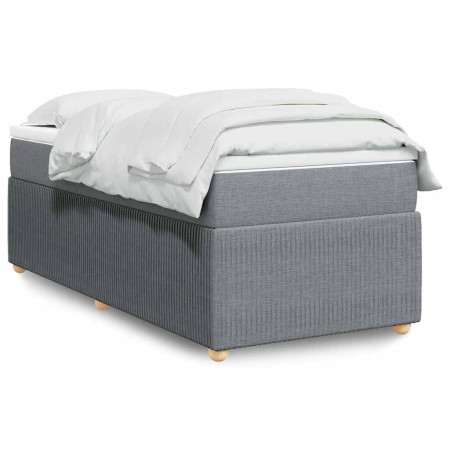 Cama box spring con colchón tela gris claro 90x190 cm
