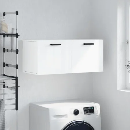 Glossy white engineered wood wall cabinet 80x36.5x35 cm by vidaXL, Lockers and storage cabinets - Ref: Foro24-830078, Price: ...