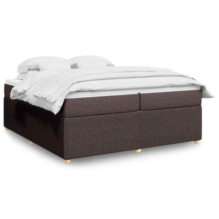 Cama box spring con colchón tela marrón oscuro 200x200 cm en Camas y somieres | Comprar online en Foro24