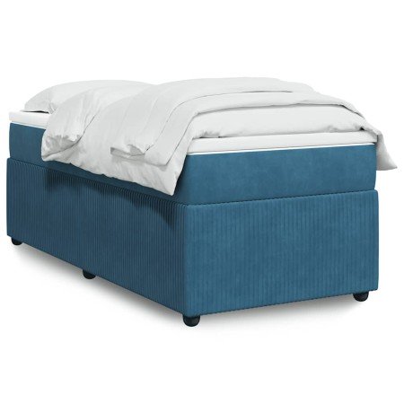 Cama box spring con colchón terciopelo azul oscuro 100x200 cm en Camas y somieres | Comprar online en Foro24