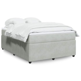 Cama box spring con colchón terciopelo gris claro 140x190 cm