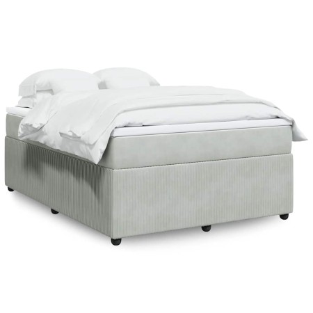 Cama box spring con colchón terciopelo gris claro 140x190 cm
