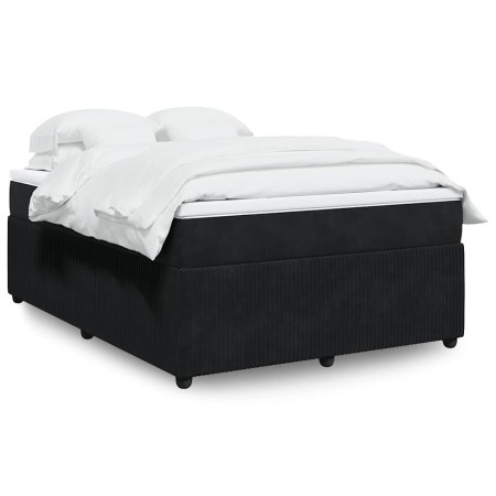 Cama box spring con colchón terciopelo negro 140x190 cm