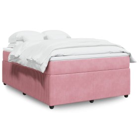 Cama box spring con colchón terciopelo rosa 140x190 cm