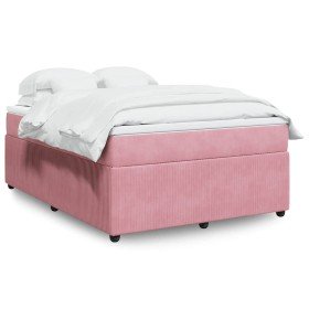 Cama box spring con colchón terciopelo rosa 140x190 cm Cama box spring con colchón terciopelo rosa 140x190 cm