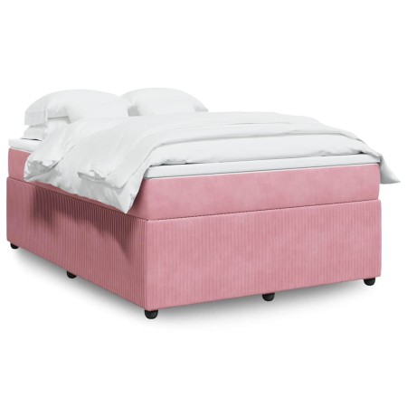 Cama box spring con colchón terciopelo rosa 160x200 cm