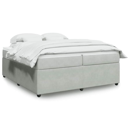 Cama box spring con colchón terciopelo gris claro 200x200 cm en Camas y somieres | Comprar online en Foro24