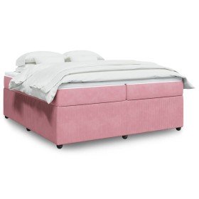 Cama box spring con colchón terciopelo rosa 200x200 cm Cama box spring con colchón terciopelo rosa 200x200 cm