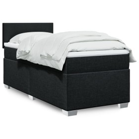 Cama box spring con colchón tela negro 90x190 cm