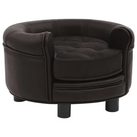 Plush and brown synthetic leather dog sofa 48x48x32 cm by vidaXL, Beds for dogs - Ref: Foro24-170958, Price: 80,66 €, Discoun...
