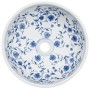 Lavabo sobre encimera redondo cerámica blanco y azul Φ41x14 cm