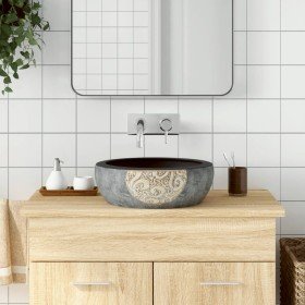 Lavabo sobre encimera redondo cerámica marrón y negro Φ41x14 cm