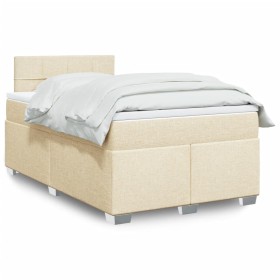Cama box spring con colchón tela color crema 120x190 cm