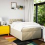 Cama box spring con colchón tela color crema 120x190 cm