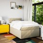 Cama box spring con colchón tela color crema 120x200 cm