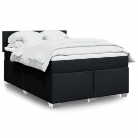 Cama box spring con colchón tela negro 140x200 cm