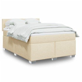 Cama box spring con colchón tela color crema 160x200 cm