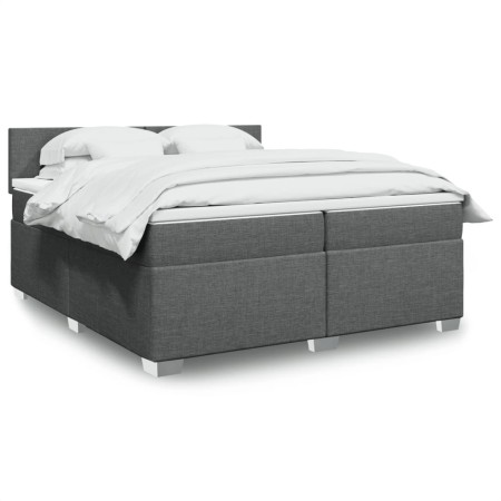 Cama box spring con colchón tela gris oscuro 200x200 cm en Camas y somieres | Comprar online en Foro24