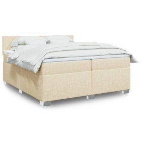 Cama box spring con colchón tela color crema 200x200 cm en Camas y somieres | Comprar online en Foro24