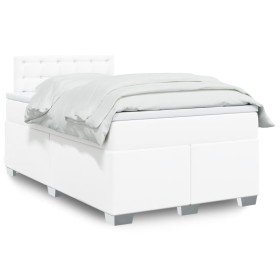 Cama box spring con colchón cuero sintético blanco 120x200 cm en Camas y somieres | Comprar online en Foro24