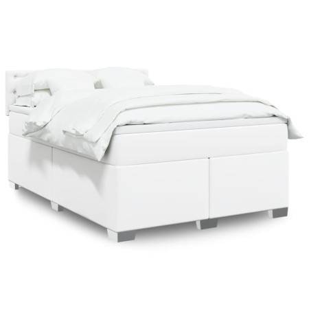Cama box spring con colchón cuero sintético blanco 140x190 cm