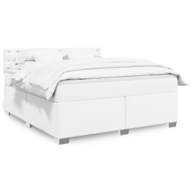Cama box spring con colchón cuero sintético blanco 180x200 cm