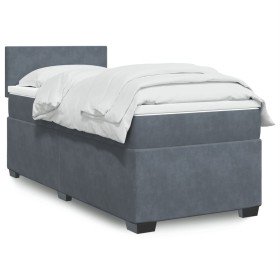 Cama box spring con colchón terciopelo gris oscuro 100x200 cm en Camas y somieres | Comprar online en Foro24