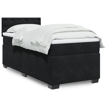 Cama box spring con colchón terciopelo negro 100x200 cm en Camas y somieres | Comprar online en Foro24