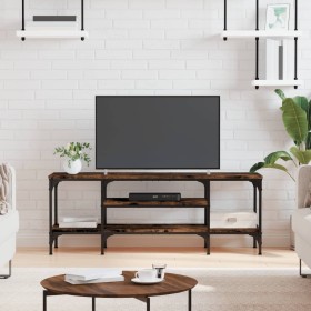 Mueble TV madera ingeniería y hierro roble ahumado 121x35x45 cm