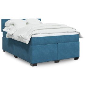 Cama box spring con colchón terciopelo azul oscuro 140x190 cm en Camas y somieres | Comprar online en Foro24