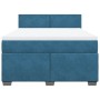 Cama box spring con colchón terciopelo azul oscuro 140x190 cm