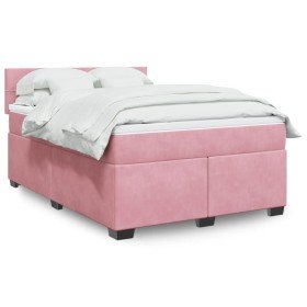 Cama box spring con colchón terciopelo rosa 140x190 cm en Camas y somieres | Comprar online en Foro24