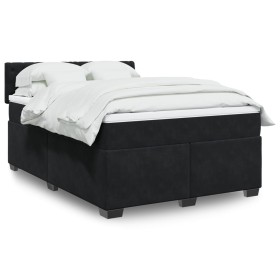 Cama box spring con colchón terciopelo negro 140x190 cm