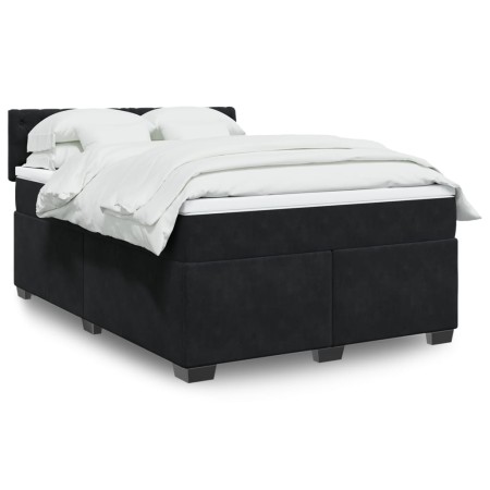 Cama box spring con colchón terciopelo negro 140x190 cm