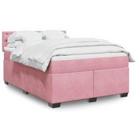 Cama box spring con colchón terciopelo rosa 140x190 cm Cama box spring con colchón terciopelo rosa 140x190 cm