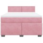 Cama box spring con colchón terciopelo rosa oscuro 140x200 cm