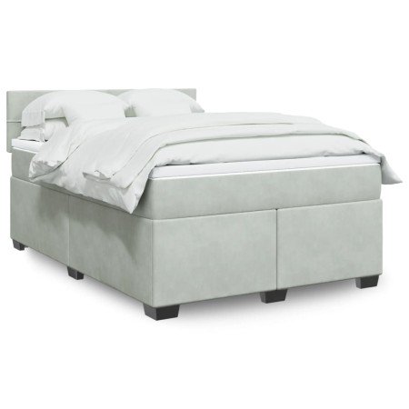 Cama box spring con colchón terciopelo gris claro 140x200 cm en Camas y somieres | Comprar online en Foro24