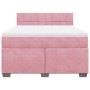 Cama box spring con colchón terciopelo rosa oscuro 140x200 cm