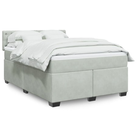 Cama box spring con colchón terciopelo gris claro 140x200 cm en Camas y somieres | Comprar online en Foro24