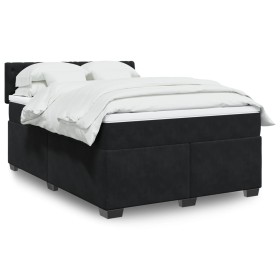 Cama box spring con colchón terciopelo negro 140x200 cm